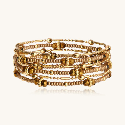 Collier-Bracelet Sàntibé Bijoux Divine en laiton, métal doré et perles champagne