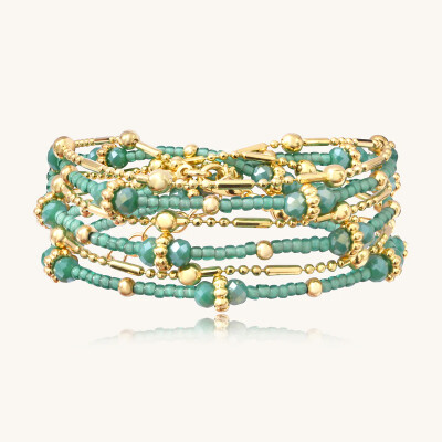 Collier-Bracelet Sàntibé Bijoux Divine en laiton, métal doré et perles vert demoiselles