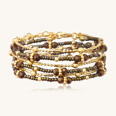 Collier-Bracelet Sàntibé Bijoux Divine en laiton, métal doré et perles noisette