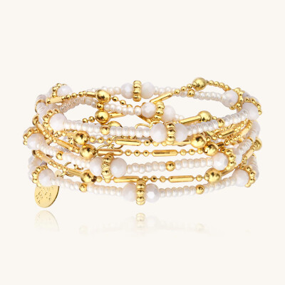 Collier-Bracelet Sàntibé Bijoux Divine en laiton, métal doré et perles sable