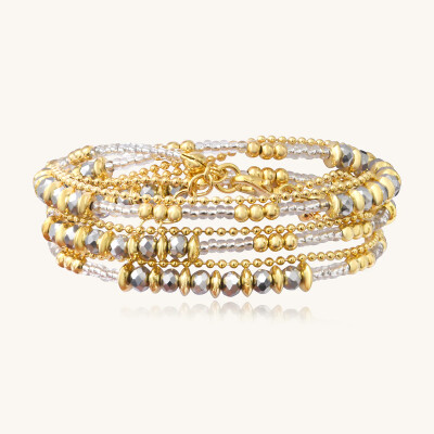 Collier-Bracelet Sàntibé Bijoux Divine en laiton, métal doré et perles argent