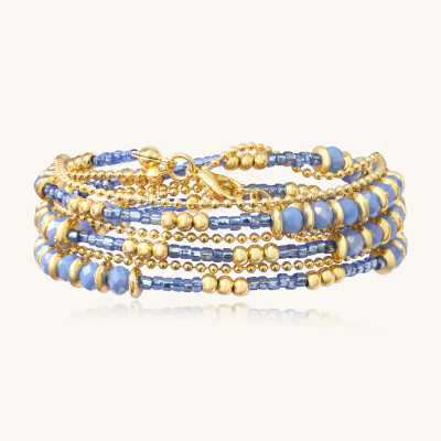 Collier-Bracelet Sàntibé Bijoux Divine en laiton, métal doré et perles céleste