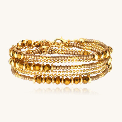 Collier-Bracelet Sàntibé Bijoux Divine en laiton, métal doré et perles champagne