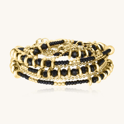 Collier-Bracelet Sàntibé Bijoux Divine en laiton, métal doré et perles noir
