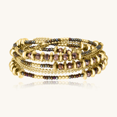 Collier-Bracelet Sàntibé Bijoux Divine en laiton, métal doré et perles noisette