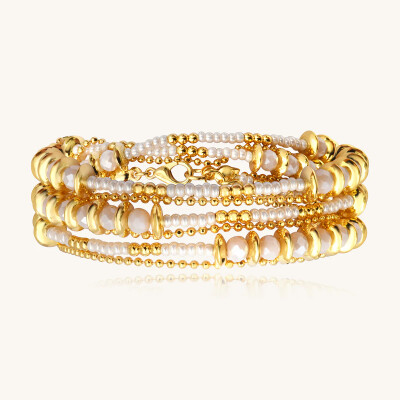 Collier-Bracelet Sàntibé Bijoux Divine en laiton, métal doré et perles sable