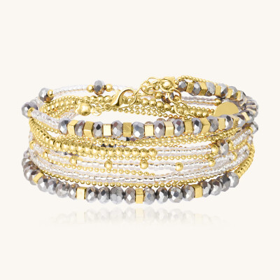 Collier-Bracelet Bijoux Divine en laiton, métal doré et perles argent