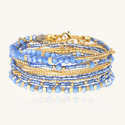 Collier-Bracelet Sàntibé Bijoux Divine en laiton, métal doré et perles céleste