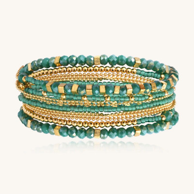 Collier-Bracelet Sàntibé Bijoux Divine en laiton, métal doré et perles vert demoiselles