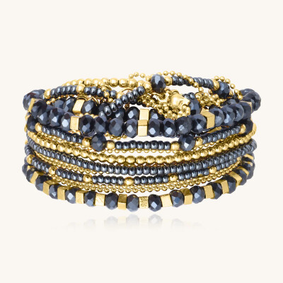 Collier-Bracelet Sàntibé Bijoux Divine en laiton, métal doré et perles gris