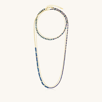 Collier-Bracelet Sàntibé Bijoux Divine en laiton, métal doré et perles bleu marine