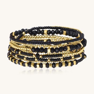 Collier-Bracelet Sàntibé Bijoux Divine en laiton, métal doré et perles noir