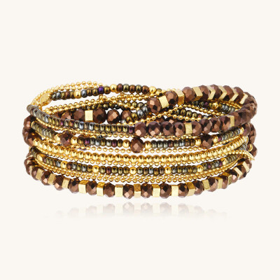 Collier-Bracelet Sàntibé Bijoux Divine en laiton, métal doré et perles noisette