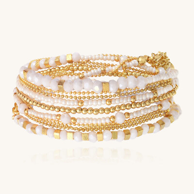 Collier-Bracelet Sàntibé Bijoux Divine en laiton, métal doré et perles sable