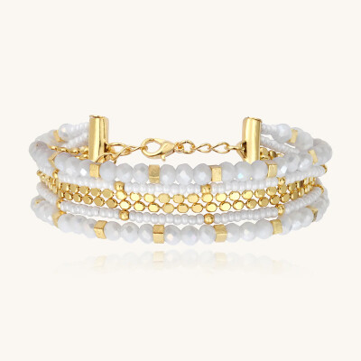 Bracelet Sàntibé Bijoux Divine en laiton, métal doré et perles blanc