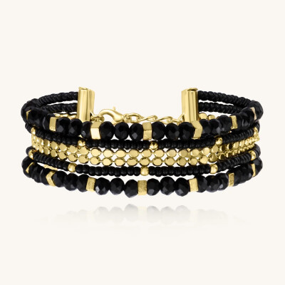 Bracelet Sàntibé Bijoux Divine en laiton, métal doré et perles noir