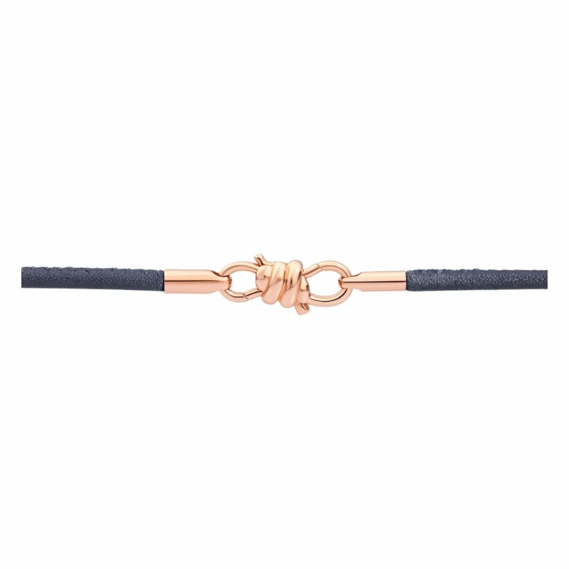 Bracelet sur cordon DoDo Nodo en or rose et cuir gris, 17cm