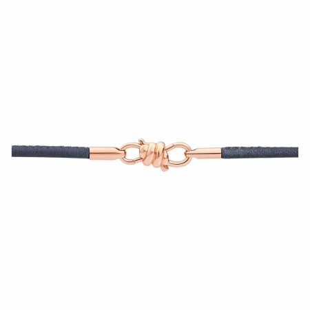 Bracelet sur cordon DoDo Nodo en or rose et cuir gris, 17cm