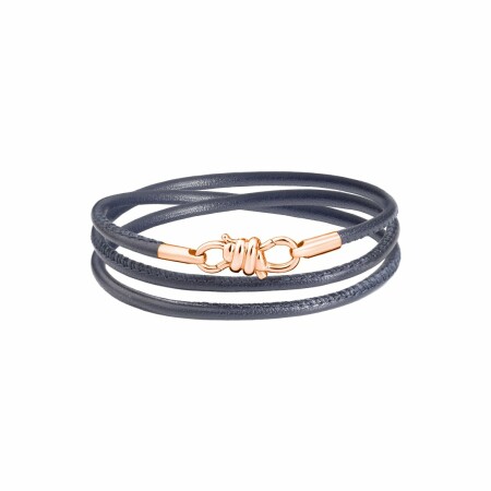 Bracelet sur cordon DoDo Nodo en or rose et cuir gris, 17cm