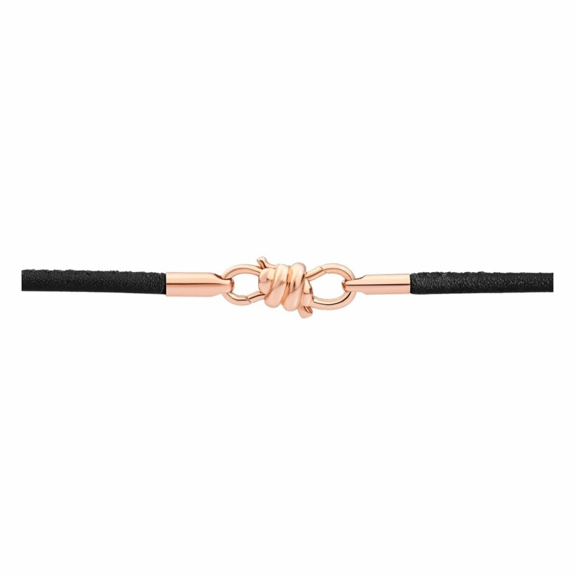 Bracelet sur cordon DoDo Nodo Bracelet Nodo en or rose et cuir noir, 18cm