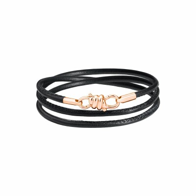 Bracelet sur cordon DoDo Nodo Bracelet Nodo en or rose et cuir noir, 18cm