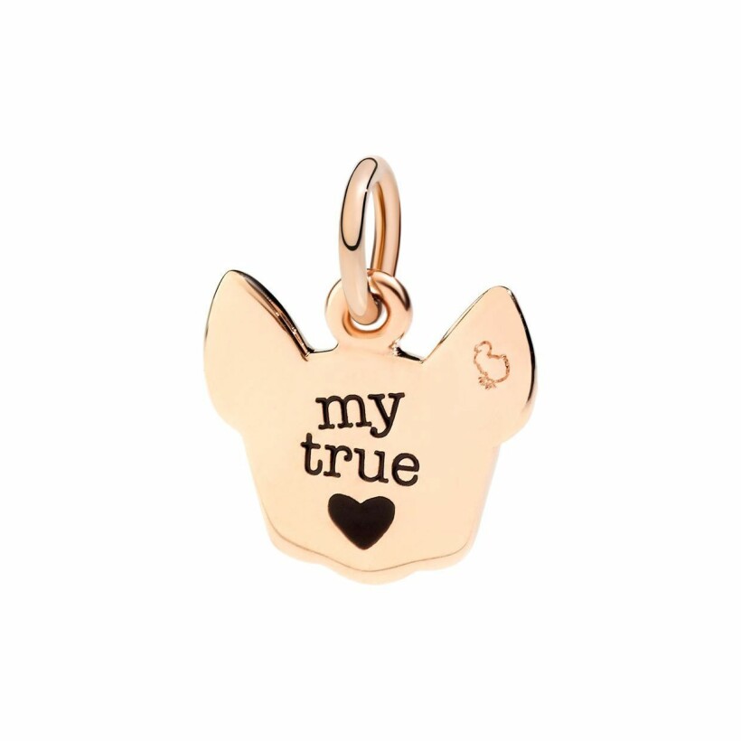 Pendentif Dodo Bouledogue français en or rose, acier et émail