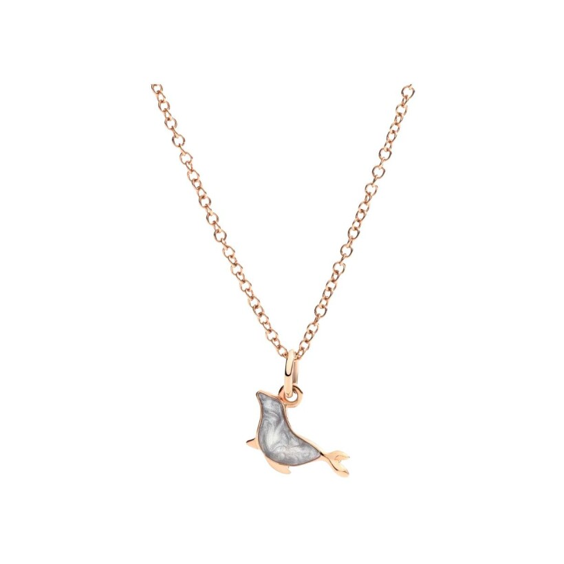 Pendentif DoDo Phoque en or rose et email gris effet nacre