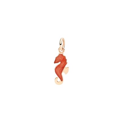 Pendentif DoDo Hippocampe en or rose et email orange effet nacre