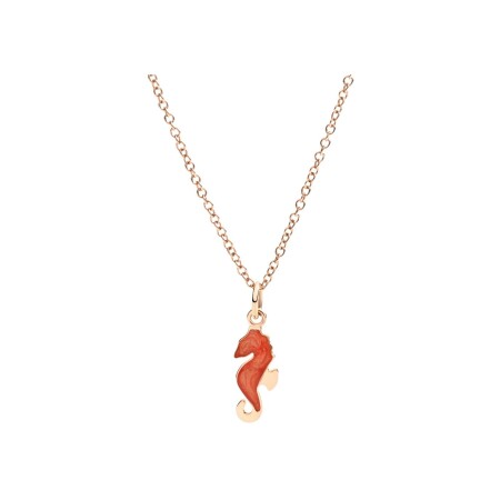 Pendentif DoDo Hippocampe en or rose et email orange effet nacre