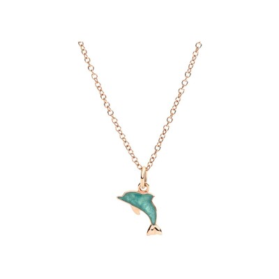 Pendentif DoDo Dauphin en or rose et email effet nacre