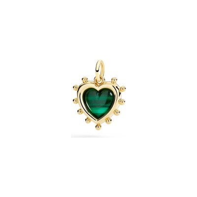 Pendentif cœur Dodo Luck en or jaune, argent et malachite