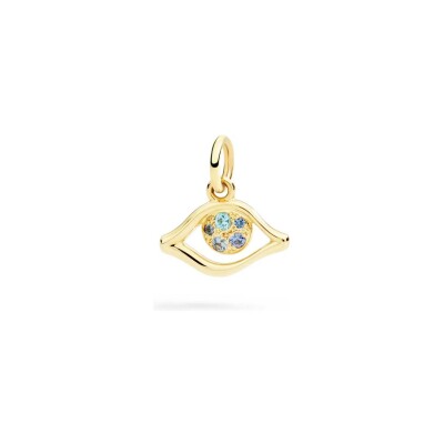 Pendentif Dodo Luck Œil en or jaune, saphir et topaze bleue