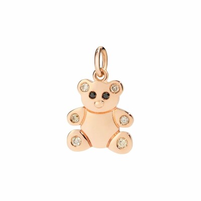 Pendentif DoDo Teddy Bear en or rose et diamants noirs et marrons