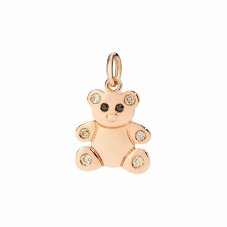 Pendentif DoDo Teddy Bear en or rose et diamants noirs et marrons