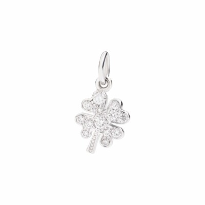 Pendentif DoDo Trèfle à quatre feuilles en or blanc et rhodium diamants 0.16ct petit modèle