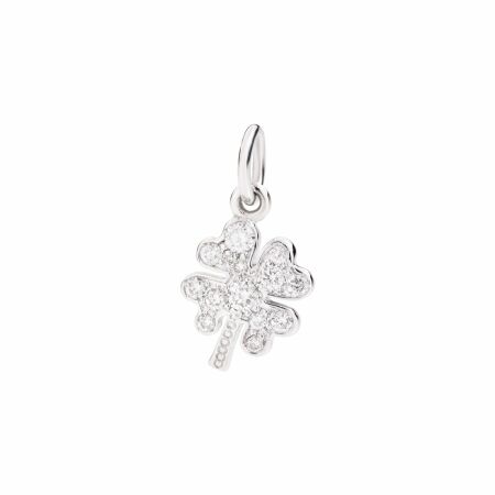 Pendentif DoDo Trèfle à quatre feuilles en or blanc et rhodium diamants 0.16ct petit modèle