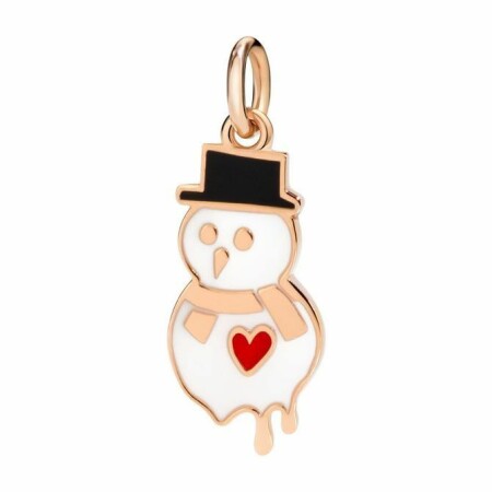 Pendentif DoDo Bonhomme de neige en or rose et émail