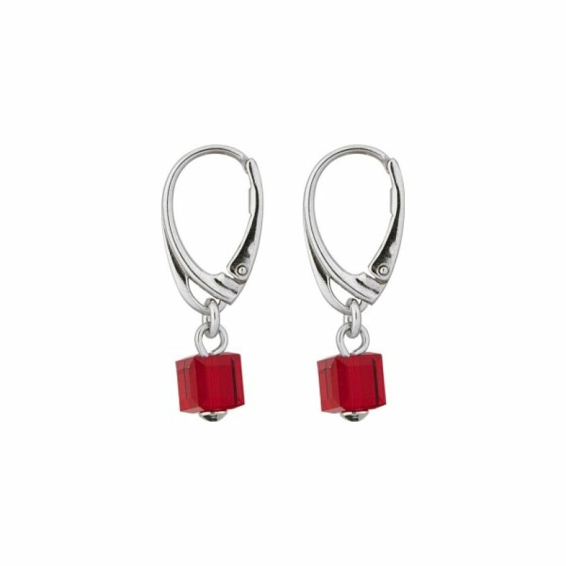 Boucles d'oreilles Indicolite Carré en argent et cristaux rouges