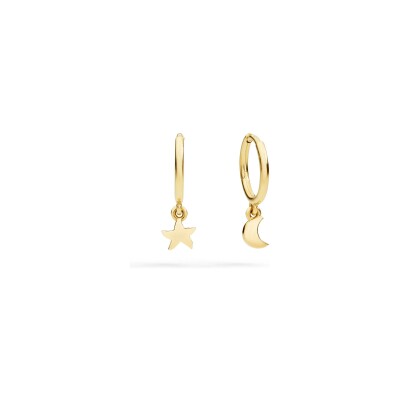 Boucles d'oreilles Dodo Universe lune et étoile en or jaune