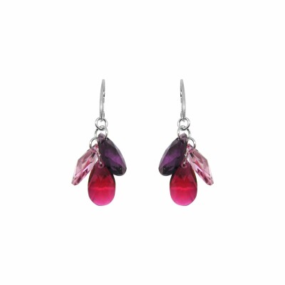 Boucles d'oreilles dormeuses Indicolite Fleur en argent rhodié et cristaux