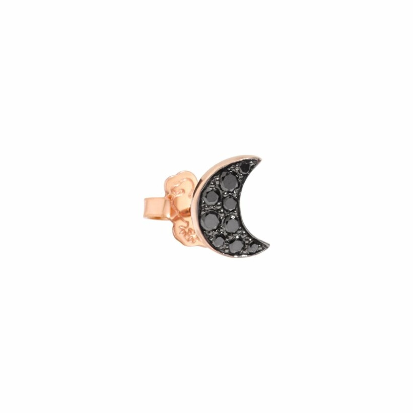 Mono boucle d'oreille DoDo Lune en or rose et diamants noirs