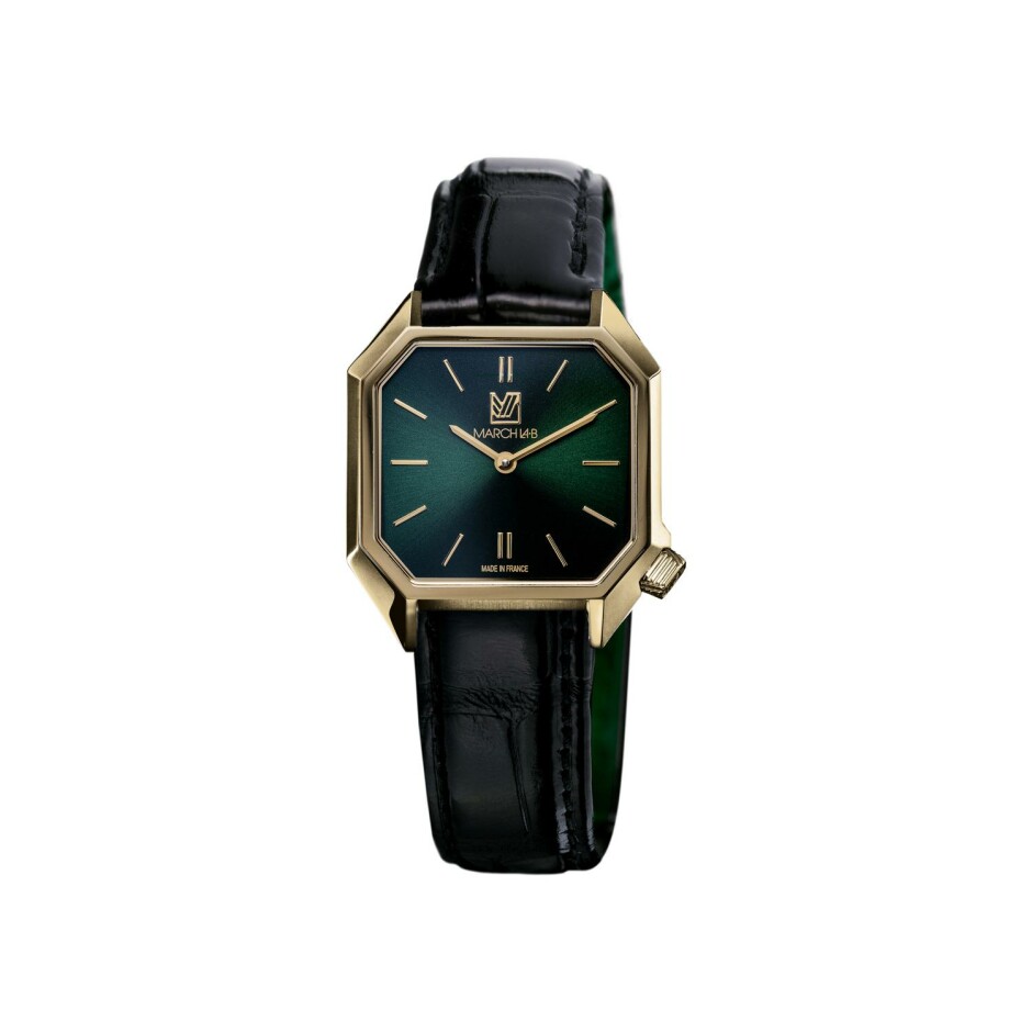 Montre March LA.B DANDY MANSART ELECTRIQUE 30 MM - EMERALD - Alligator Noir Grandes Ecailles