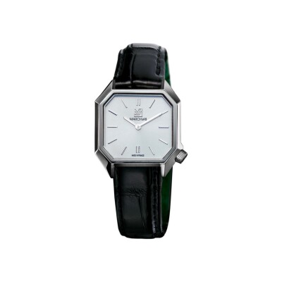 Montre March LA.B DANDY MANSART ELECTRIQUE 30 MM - WHITE - Alligator Noir Grandes Ecailles