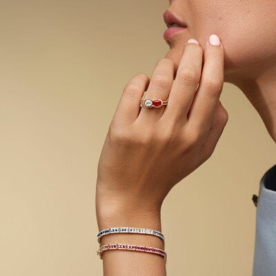 Bague Double Jeu en or rose, rubis taille ovale, diamant taille ovale et double corps diamants