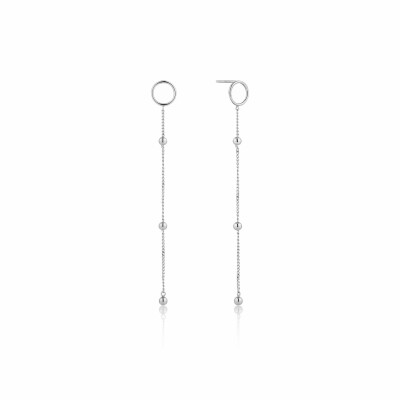 Boucles d'oreilles chaines pendantes Ania Haie Modern Minimalism en argent rhodié, boules