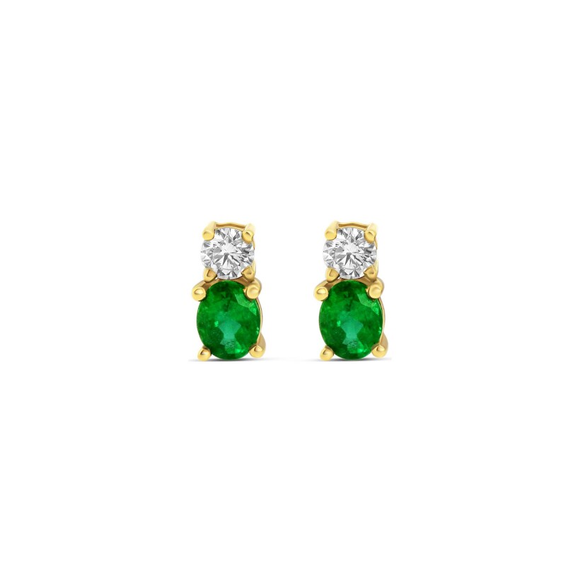 Boucles d'oreilles Vaneste en or jaune, émeraude et diamants