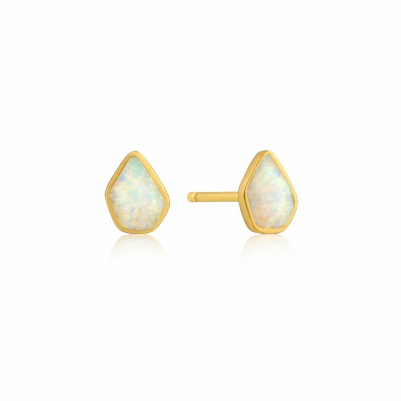 Boucles d'oreilles puces ovales Ania Haie Mineral Glow en argent plaqué or jaune et opales synthétiques