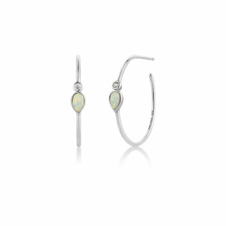 Boucles d'oreilles créoles ouvertes Ania Haie Mineral Glow en argent rhodié, oxyde de zirconium et opales synthétiques