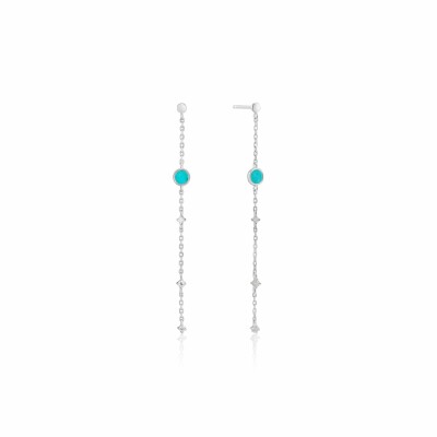 Boucles d'oreilles pendantes Ania Haie Hidden Gem en argent rhodié, oxyde de zirconium et turquoise reconstituée