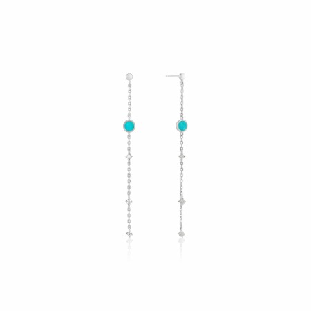 Boucles d'oreilles pendantes Ania Haie Hidden Gem en argent rhodié, oxyde de zirconium et turquoise reconstituée